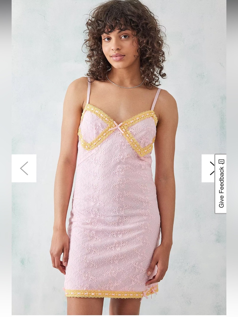 Betsey Johnson Pink Lace Slip with Yellow Trim